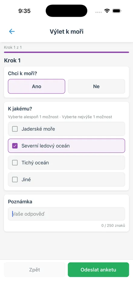 Vyplnění ankety po krocích