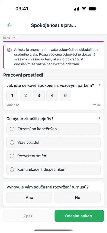 Vyplnění ankety po krocích