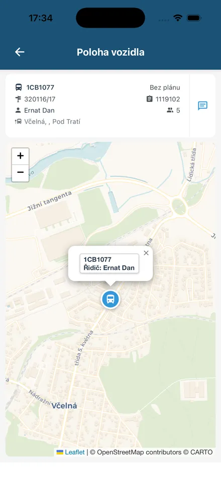 Poloha vozidla na mapě