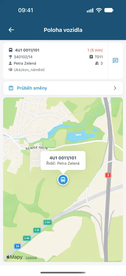 Poloha vozidla na mapě
