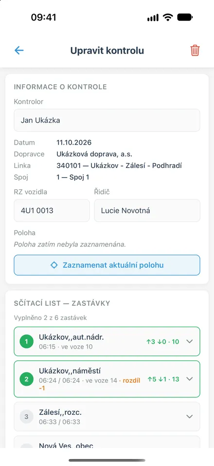 Formulář kontroly - sčítací list