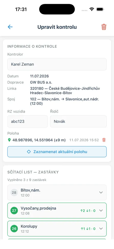 Formulář kontroly - sčítací list