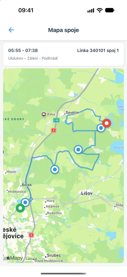 Trasa spoje na mapě