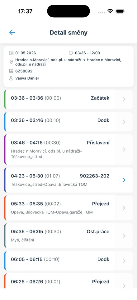 Detail směny řidiče