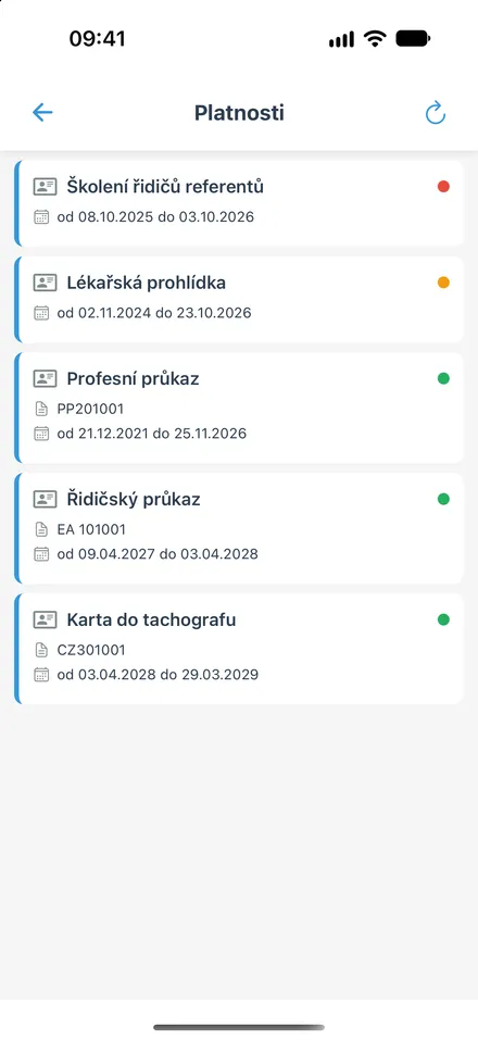 Platnosti dokladů, školení a prohlídek