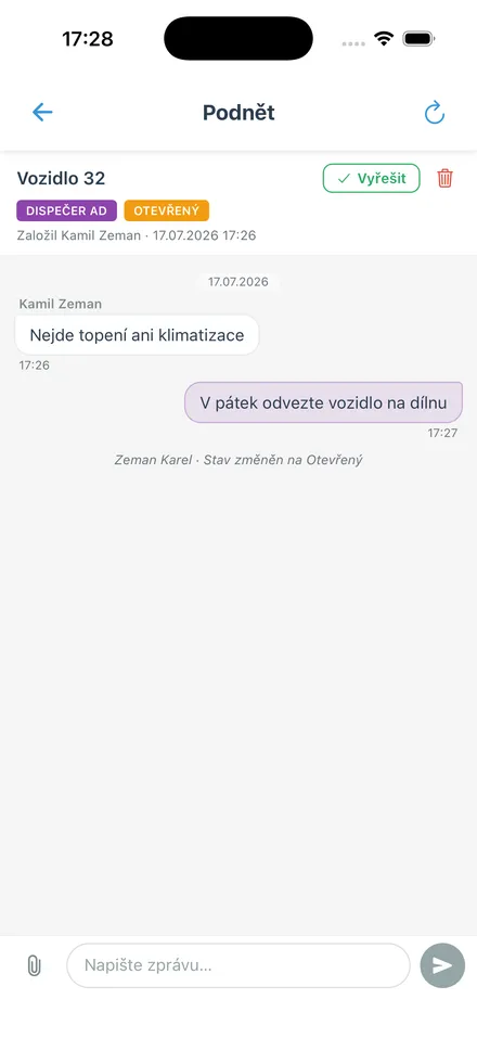 Podnět - komunikace formou chatu
