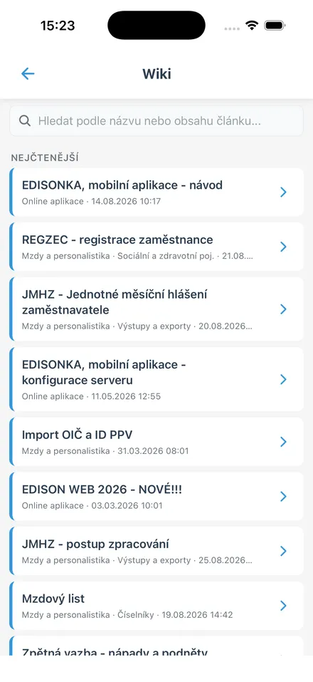 Wiki - hledání a přehled článků