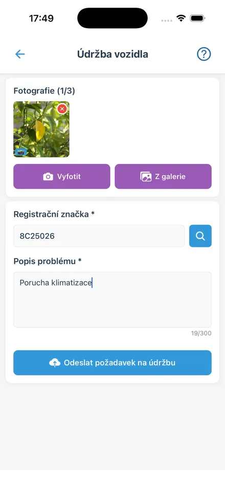 Formulář požadavku na údržbu