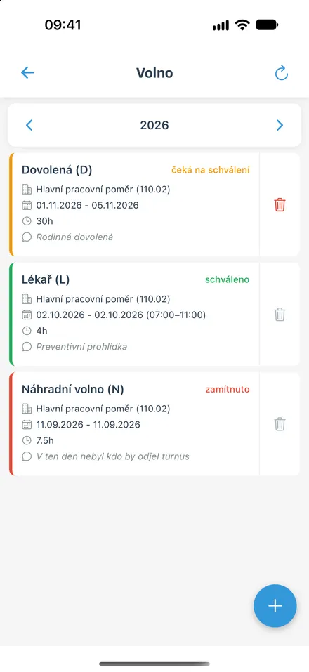 Přehled žádostí o volno
